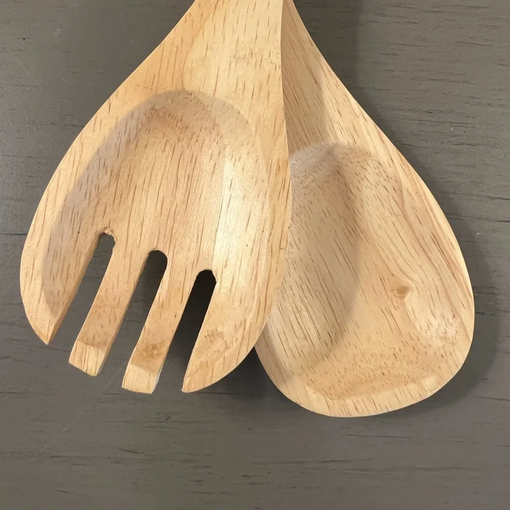 Wooden Fish & Starfish Salad Serving Utensils Wooden Handle Spoon Fork